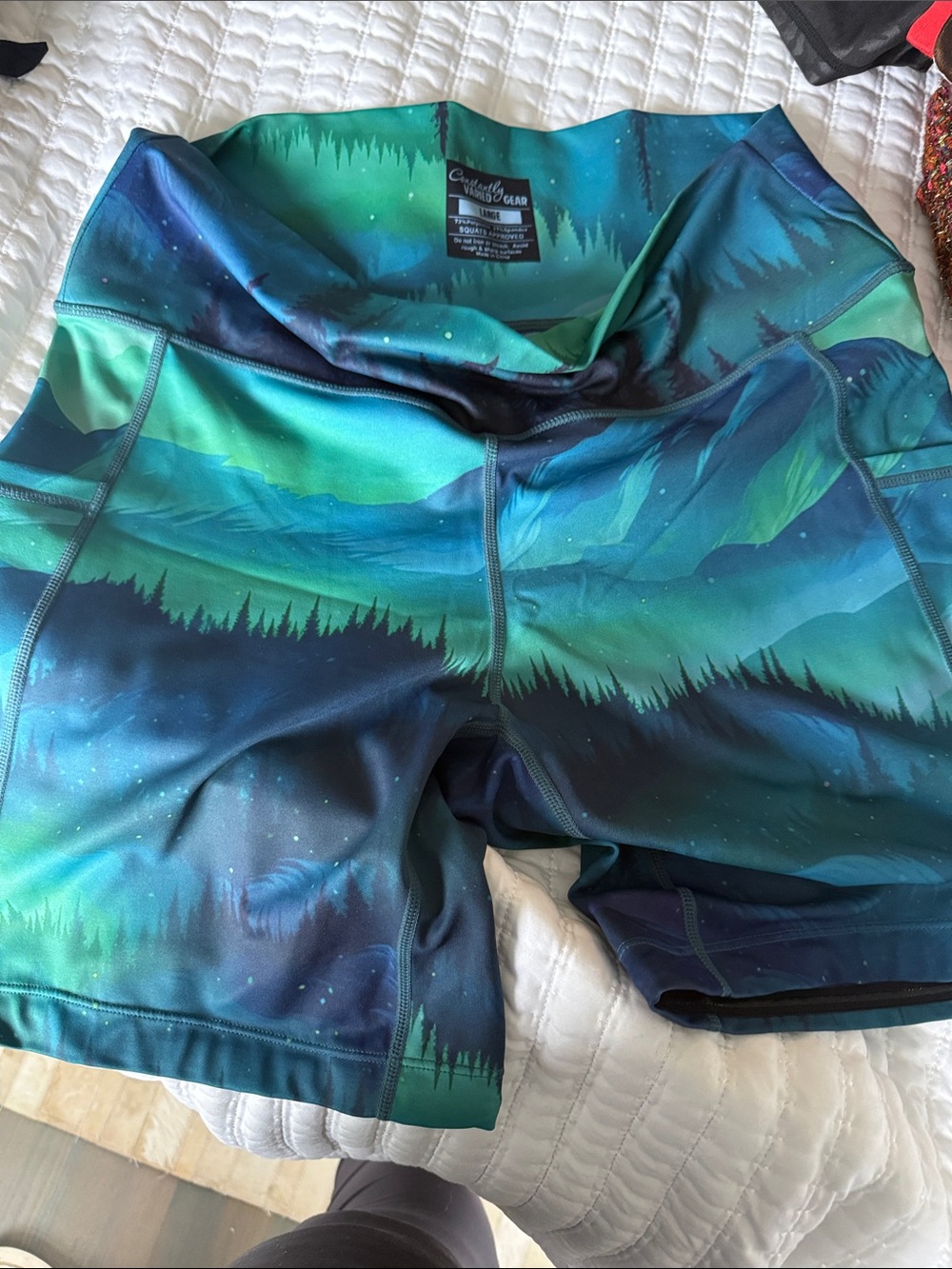 Women’s Aurora Print Bike Shorts — Teal & Blue